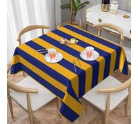 Nappe de Table Rectangulaire 130x180 cm Polyester Imperméable Anti-Tache Lavable Rayé Bleu Marine et Jaune pour Cuisine Terrasse Jardin et Repas de Fête C-1123