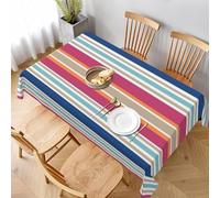 Nappe de Table Rectangulaire 130x180 cm Polyester Imperméable Anti-Tache Lavable Rayé Bleu Rose Orange pour Cuisine Terrasse Jardin et Repas de Fête C-906
