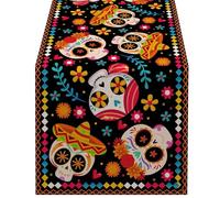 Nappe de Table rectangulaire Ative avec crâne en Sucre, Bright Day of The Dead, Nappe en Lin Rustique multifonctionnelle pour la Salle à Manger de Vacances