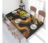 Nappe de table rectangulaire imperméable et lavable avec motif dragon jaune sur fond noir, 1,2 m, 76 x 122 cm