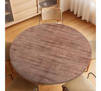 Nappe de table ronde 110 cm pour l'extérieur, en PVC élastique, résistante aux intempéries, anti-taches, avec motif grain de bois 3D, film de protection de table ronde, pour tables de 90 à 110 cm