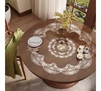 Nappe de table ronde à motif floral - 40 à 160 cm - En vinyle PVC transparent - Protection élégante pour tables de salle à manger - Imperméable - Beige - 125 cm