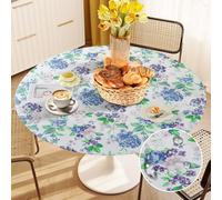 Nappe De Table Ronde, Diamètre 48"", Lavable, Élastique, Pour L'extérieur, Résistante Aux Intempéries, En Plastique Tpu, Film De Protection De Table Pour Jardin, Restaurant, Idéale Pour 90 À 110 Cm