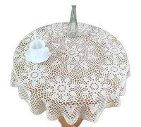 Nappe de table ronde faite à la main en crochet de 170 cm - Blanc - Pour cuisine, café, thé - Pour fêtes et décoration d'intérieur - Motif floral élégant et linge de table élégant