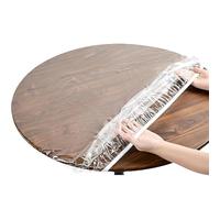 Nappe de Table Transparente - Résistante aux intempéries - en Toile cirée en TPU - Ronde avec élastique - Film de Table Transparent Lavable (152cm/60)