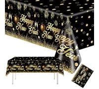 Nappe décorative du Nouvel An 2026, nappe noire et dorée, nappe en plastique jetable, décoration Happy New Year 2026, décoration pour le Nouvel An, joyeuses décorations