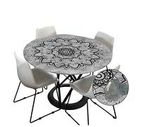 Nappe d'extérieur ronde 120 cm élastique ronde lavable - Imperméable - Effet lotus - Nappe de jardin - Gris - Mandala - Idéal pour 160 cm à 170 cm - Gris noir