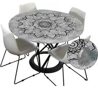 Nappe d'extérieur ronde 120 cm élastique ronde lavable - Imperméable - Effet lotus - Nappe de jardin - Gris - Mandala - Idéale pour 160 cm à 170 cm - Anthracite