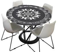 Nappe d'extérieur ronde 120 cm élastique ronde lavable - Imperméable - Effet lotus - Nappe de jardin - Gris - Mandala - Idéale pour 160 à 170 cm - Noir et blanc