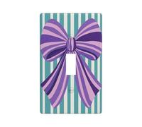 Nappe d'interrupteur scandinave avec nœud violet sur rayures bleu sarcelle - Plaque murale décorative simple pour cuisine, ferme, chambre à coucher, salle de bain