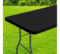 Nappe élastique 76 x 122 cm rectangulaire imperméable en élasthanne pour tables pliantes, pique-nique, camping, extérieur (noir)