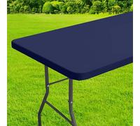 Nappe élastique 76 x 122 cm rectangulaire imperméable en élasthanne pour tables pliantes, pique-nique, camping, extérieur (bleu marine)