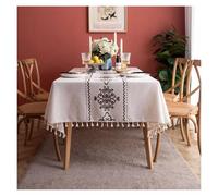 Nappe en coton et lin avec pompons pour cuisine et salle à manger Décoration d'intérieur élégante 135 x 240 cm Nappe parfaite pour les fêtes et les rassemblements
