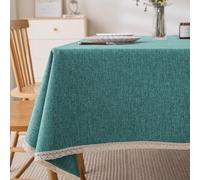 Nappe en coton et lin - Imperméable - Style rustique - Pour cuisine, buffet, pique-nique et camping - Bleu - 160 x 220 cm