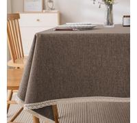 Nappe en coton et lin marron foncé de 160 x 220 cm | Nappe décorative imperméable pour table de salle à manger, cuisine, buffet, camping | Style rustique polyvalent