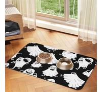 Nappe en cuir absorbant avec impression fantôme blanc amusant, tapis en cuir absorbant pour animaux de compagnie, zone d'alimentation bien rangée pour chiens, chats, animaux de compagnie