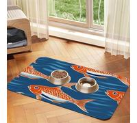 Nappe en cuir absorbant pour chiens et chats - Motif poissons sous-marins - Tapis d'alimentation en cuir pour chiens et chats