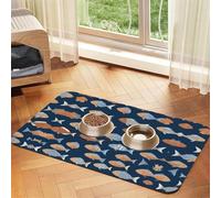 Nappe en cuir absorbant pour chiens et chats - Motif poissons sous-marins - Tapis d'alimentation en cuir pour chiens et chats