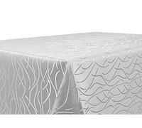 Nappe en damast - Motif abstrait - Infroissable - Rectangulaire, ovale ou ronde - Dimensions et couleur au choix, Polyester, Silber, Eckig 130x260 cm
