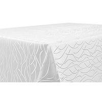 Nappe en damast - Motif abstrait - Infroissable - Rectangulaire, ovale ou ronde - Dimensions et couleur au choix, Polyester, Weiss, Eckig 130x260 cm