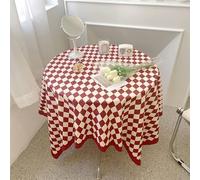 Nappe en Damier, Nappe à Pompons à Carreaux Coton Grille Vintage Couverture de Table Pratique Simple pour Table Basse Rectangulaire Table Ronde(100 * 150cm-rouge)