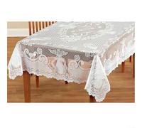 Nappe en dentelle blanche avec motif ange | Nappe de table en polyester à bords festonnés pour fête de mariage, banquet, dîner de vacances | Utilisation intérieure et extérieure | Ronde et