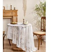 Nappe en dentelle blanche ronde miroir fleur vigne motif salon salle à manger décoration (180 x 180 cm)