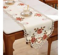 Nappe en dentelle brodée florale rustique avec forme ovale vintage pour table élégante adaptée pour les mariages et les réunions de famille (40 x 176 cm, rouge foncé)