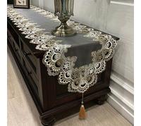 Nappe en dentelle pour table basse et meuble TV, style vintage, avec pampilles, tissu polyester lavable pour décoration d'intérieur (2)