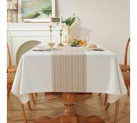 Nappe en lin beige 135 x 300 cm Motif rayures Café Motif losanges Parfait pour table à manger fête anniversaire élégante décoration d'intérieur