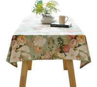 Nappe en Lin imprimée Simple pour Table rectangulaire, Nappe Longue à Motif Floral Vert, Décoration de Table pour Cuisine, Salle à Manger, Thanksgiving, Maison, Style champêtre(Flower,90x135cm)