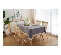 Nappe en lin pur 140 x 270 cm, imperméable, infroissable, couleur simple, avec pompons, lavable, idéale pour les fêtes de cuisine, les vacances, les buffets de Noël.