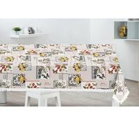 Nappe en plastique imperméable avec dos molletonné, frange décorative, motifs assortis polyvalents pour table de cuisine et salon, différentes tailles rectangulaires et rondes (design 6, 140 x 140 cm)