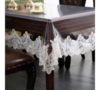 Nappe en plastique transparent, imperméable - Rectangulaire en vinyle avec dentelle brodée - Pour salle à manger, cuisine, buffet, banquet, fête, 152 x 201 cm - Fleur champagne