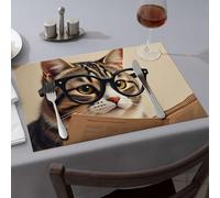 Nappe en silicone motif chat portant des lunettes lisant un livre, tapis de table en silicone pour comptoir de cuisine, cuisine et dini (1 pièce)
