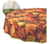 Nappe en Tissu Lavable, Facile d'entretien, Effet Lotus, résistante à la saleté et à l'eau, pour l'intérieur et l'extérieur, Ronde, 140 cm, avec Ourlet (bordé), Automne érable