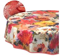 Nappe en Tissu Lavable, Facile d'entretien, Effet Lotus, résistante à la saleté et à l'eau, pour l'intérieur et l'extérieur, Ronde, 140 cm, avec Ourlet (bordé), Art