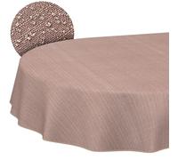 Nappe en tissu, linge de table textile, coton polyester, lavable, jacquard damassé ornemental uni, lavable, brun, ovale, 240 x 140 cm, avec ourlet (bordé)