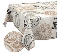 Nappe en Tissu Textile Lavable - Coton et Polyester - Café - Ronde - 140 cm - pour l'intérieur et l'extérieur