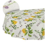Nappe en Tissu Textile Lavable - Coton et Polyester - Citron - Ovale - 220 x 140 cm - pour l'intérieur et l'extérieur