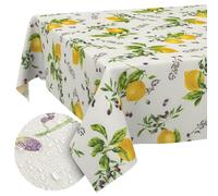 Nappe en Tissu Textile Lavable - Coton et Polyester - Citron - Ronde - 120 cm - pour l'intérieur et l'extérieur
