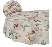 Nappe en Tissu Textile Lavable - Coton et Polyester - Motif Papillons - Ovale - 180 x 140 cm - pour l'intérieur et l'extérieur