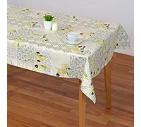 Nappe en toile cirée de style méditerranéen avec carreaux et branches d'olivier, en Sicile (140_x_100_cm)