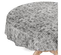 Nappe en toile cirée en vinyle lavable - Ronde - Bord coupé - Carrelage - Anthracite - 140 cm