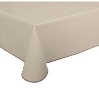Nappe en toile cirée facile à nettoyer et antidérapante avec bande passepoilée, carrée, ronde, ovale, couleur au choix (texture lin, beige, ovale, 140 x 190 cm)