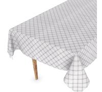 Nappe en toile cirée lavable ANRO pour table de jardin, carreaux et lignes, en gris, rectangulaire, ronde, ovale, 160 x 100 cm, bord coupé Pixel
