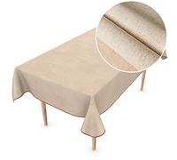 ANRO Nappe en Toile cirée Lavable, Aspect Lin, Beige uni, Durable, 200 x 140 cm