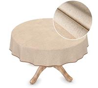 Nappe en Toile cirée Lavable, Aspect Lin, Beige uni, Durable, Ronde, 140 cm