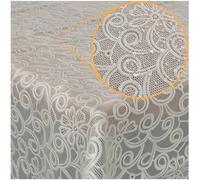 Nappe en toile cirée lavable en dentelle et vinyle - Aspect dentelle - 180 x 138 cm - Fleurs beige - Facile à nettoyer