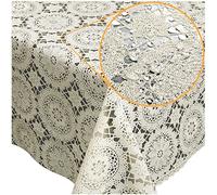 Nappe en toile cirée lavable - En vinyle - Aspect dentelle - 220 x 138 cm - Cercles - Crème - Facile à nettoyer